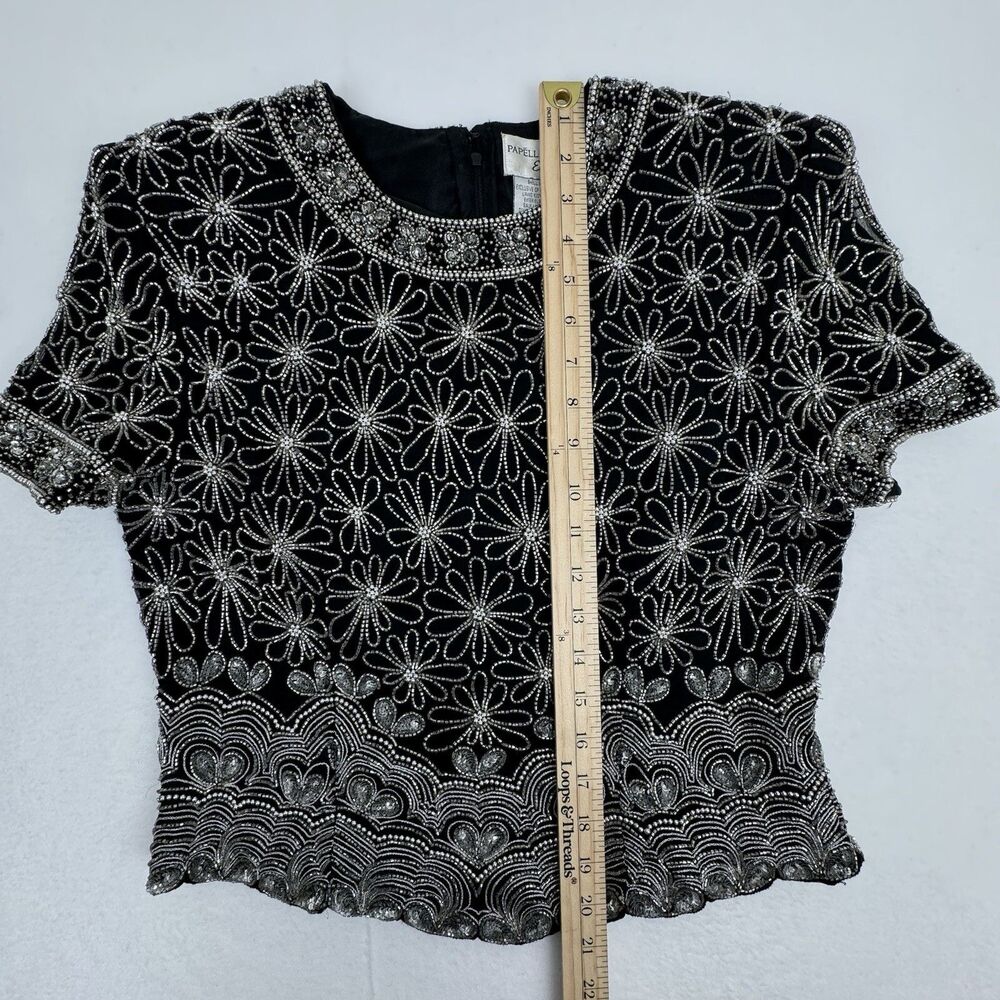 Vintage Papell Boutique Evening Blouse PL Black‎ Mother of the Bride Beaded Glam - Picture 12 of 14